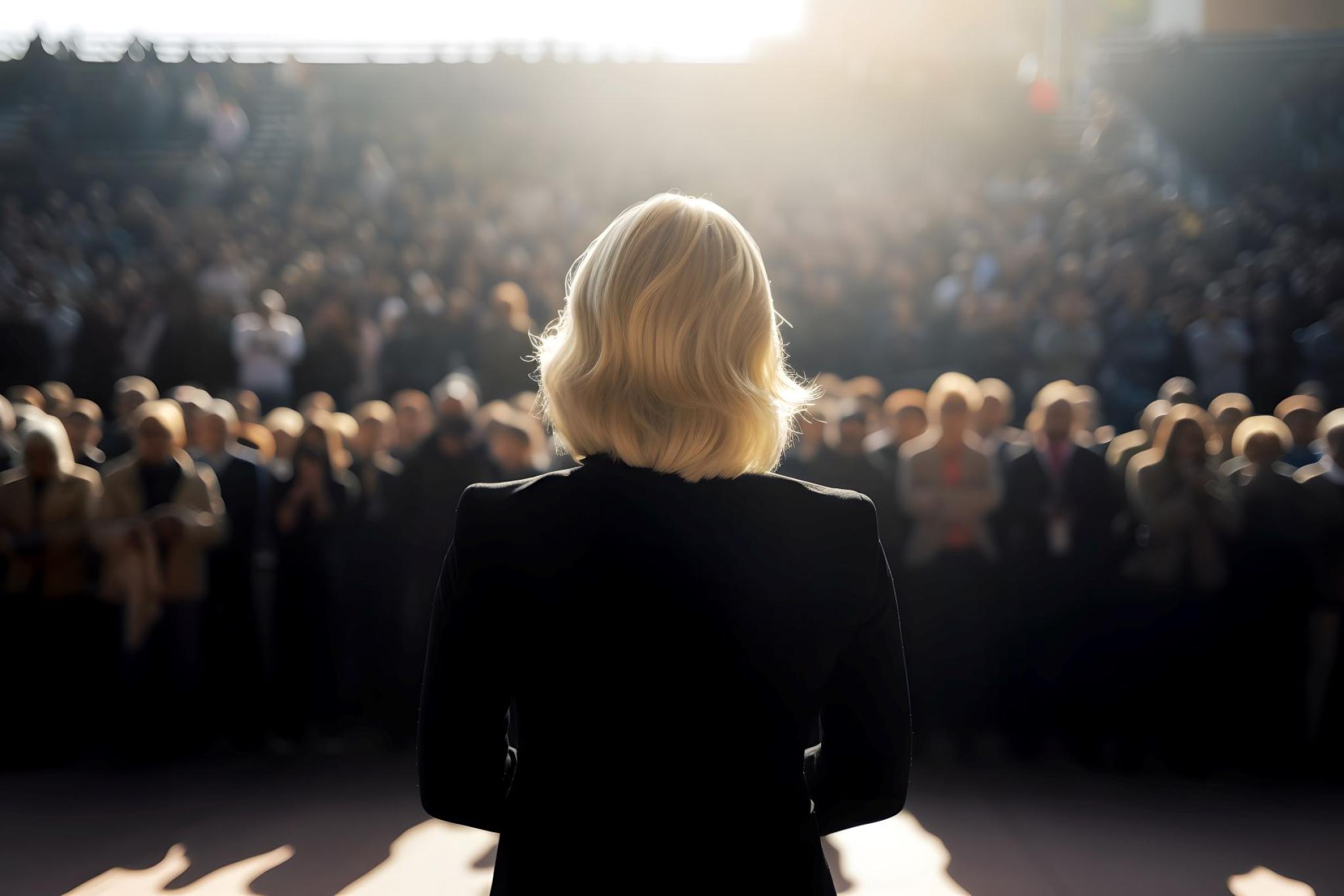 Image displaying a woman in front of a crowd