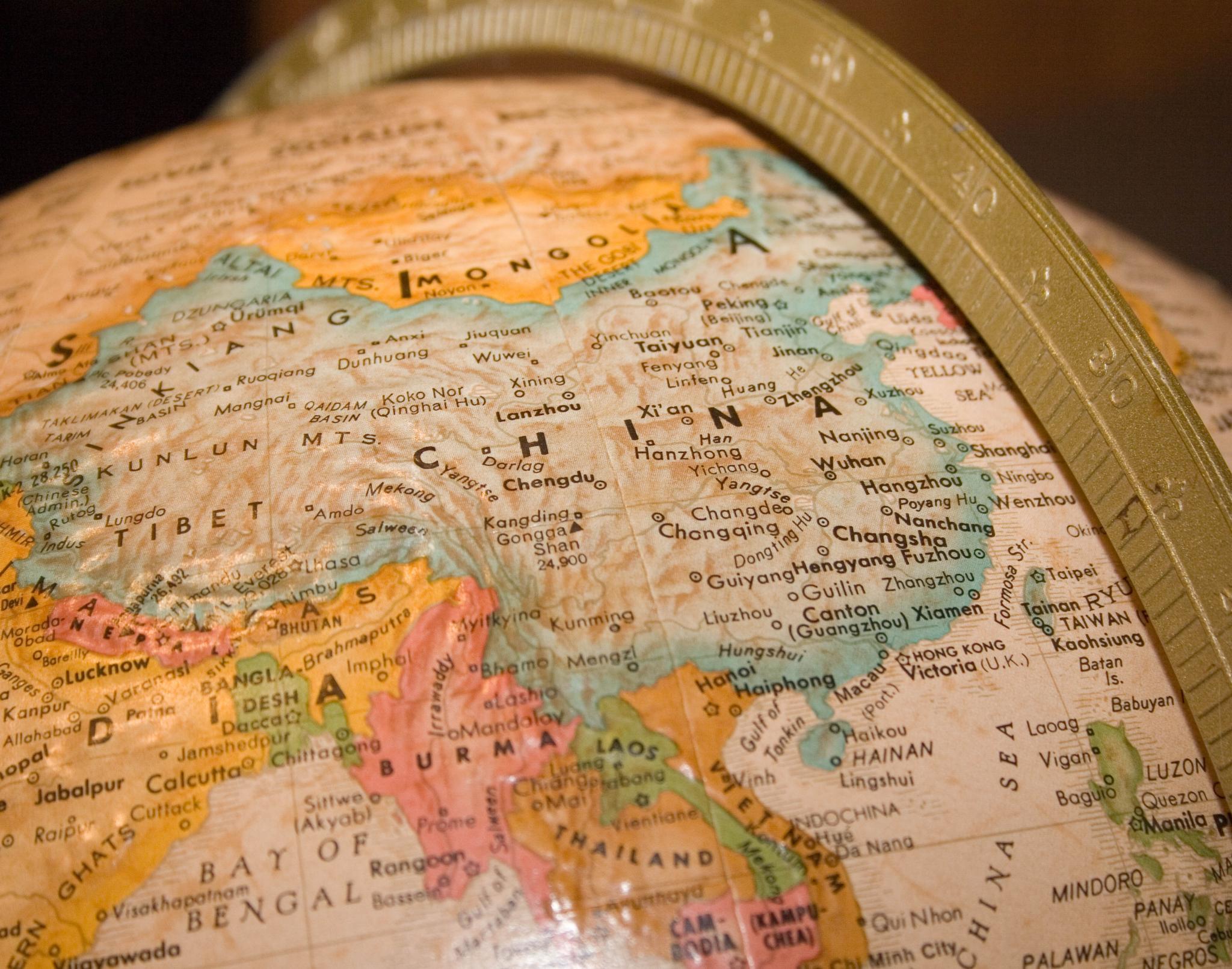 China closeup on globe