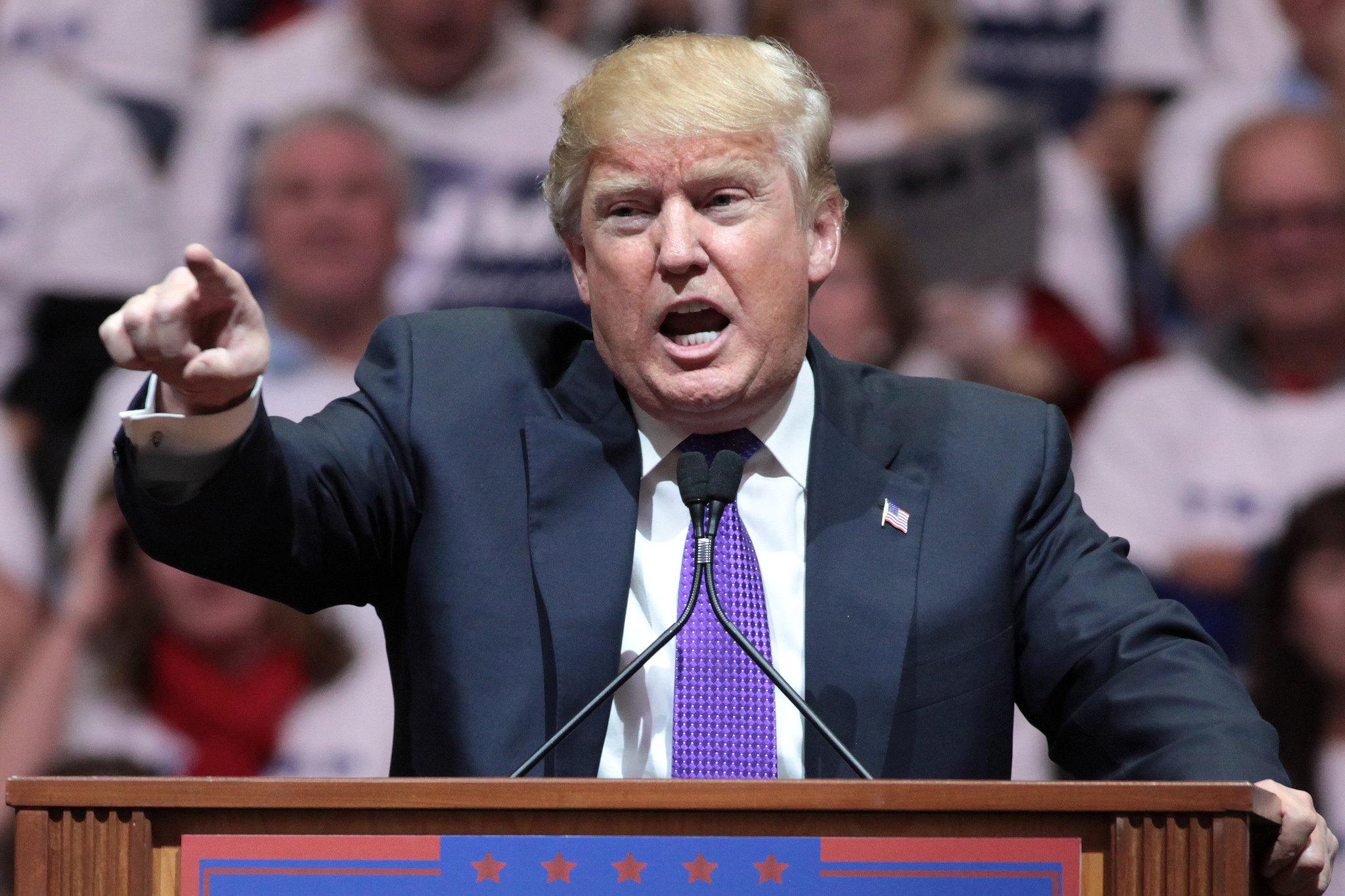 Donald Trump speaking with supporters at a campaign rally at the South Point Arena in Las Vegas, Nevada.