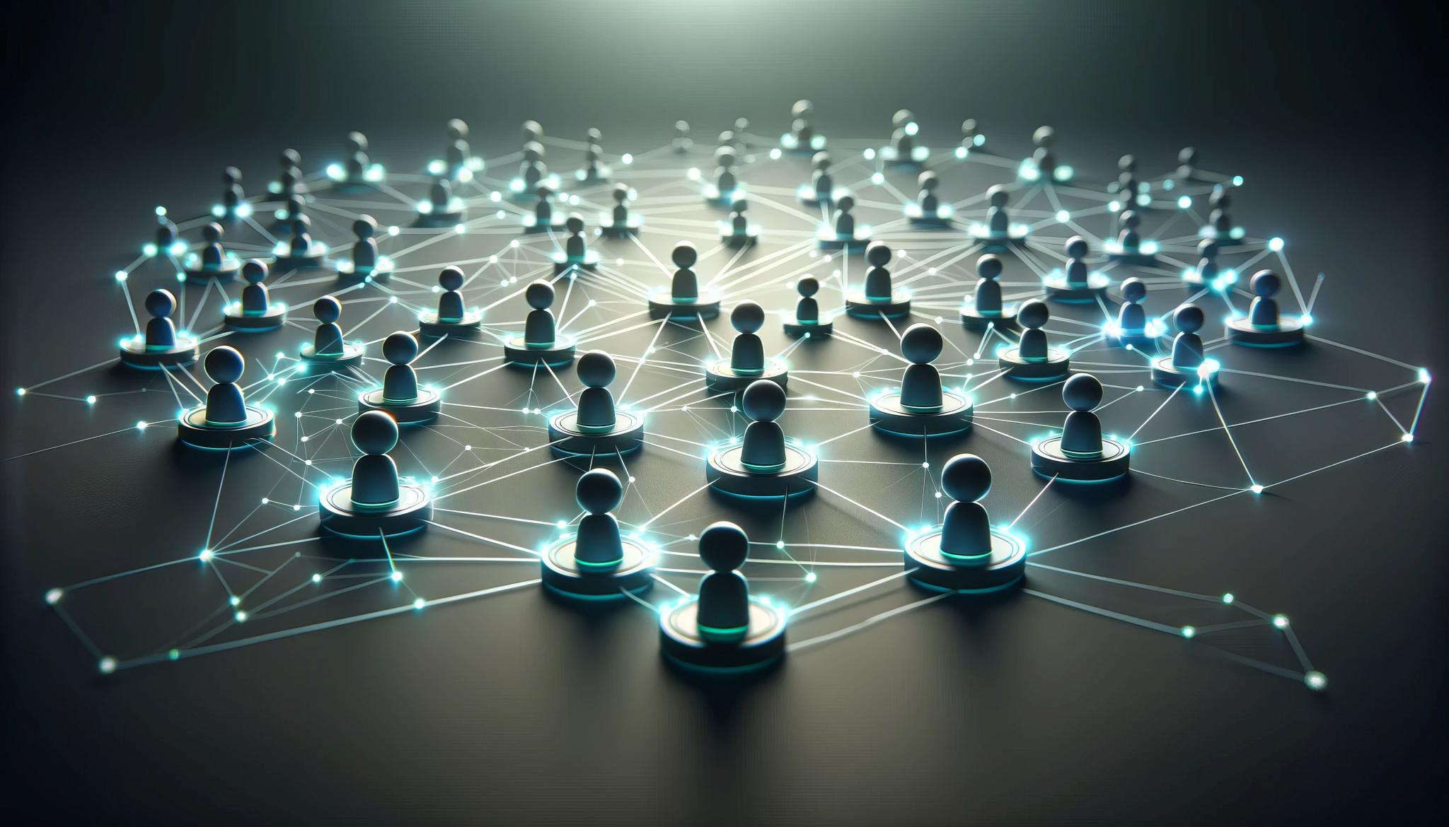 Interconnected glowing nodes in a high-tech network