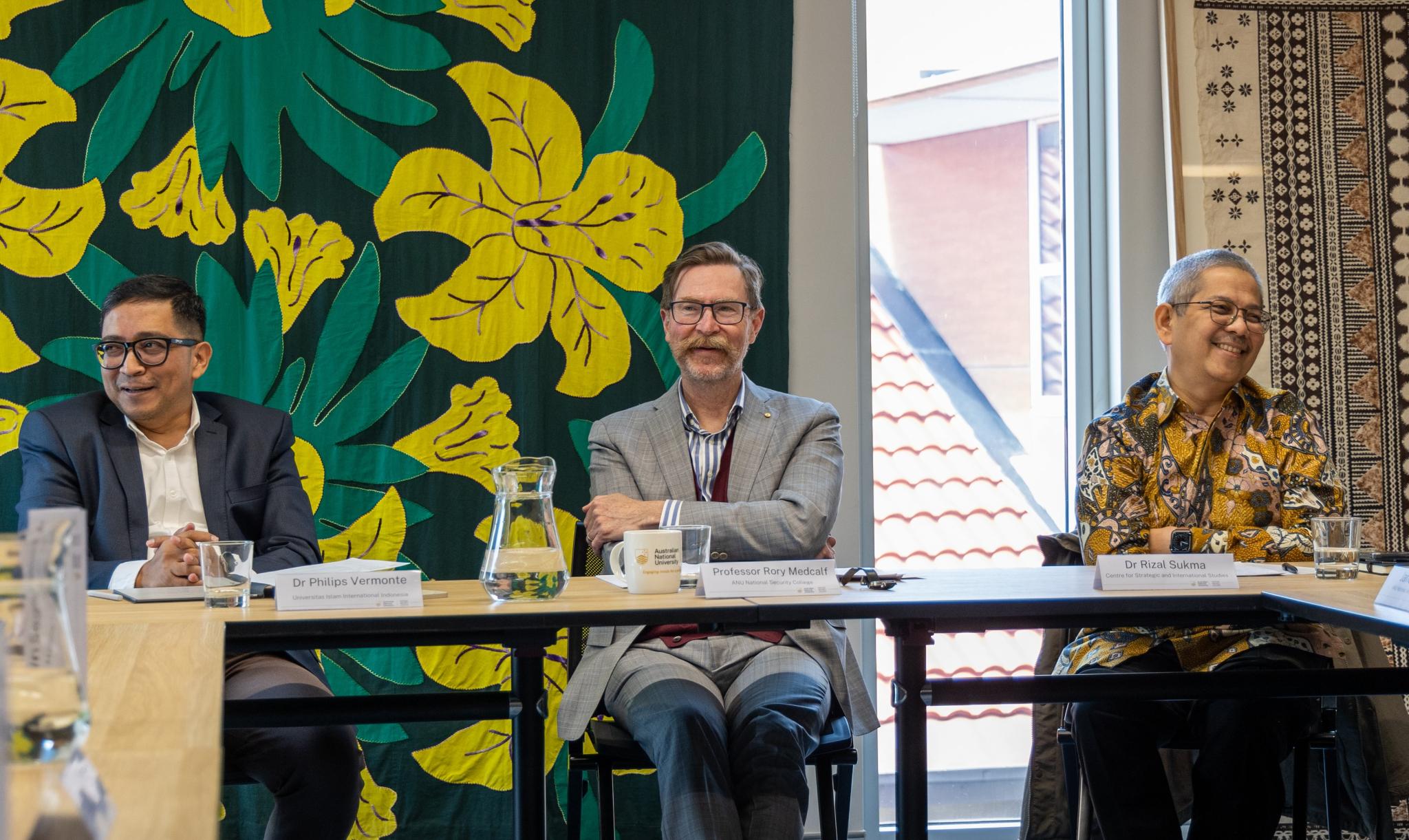 Rizal Sukma and Phillips Vermonte with Professor Rory Medcalf