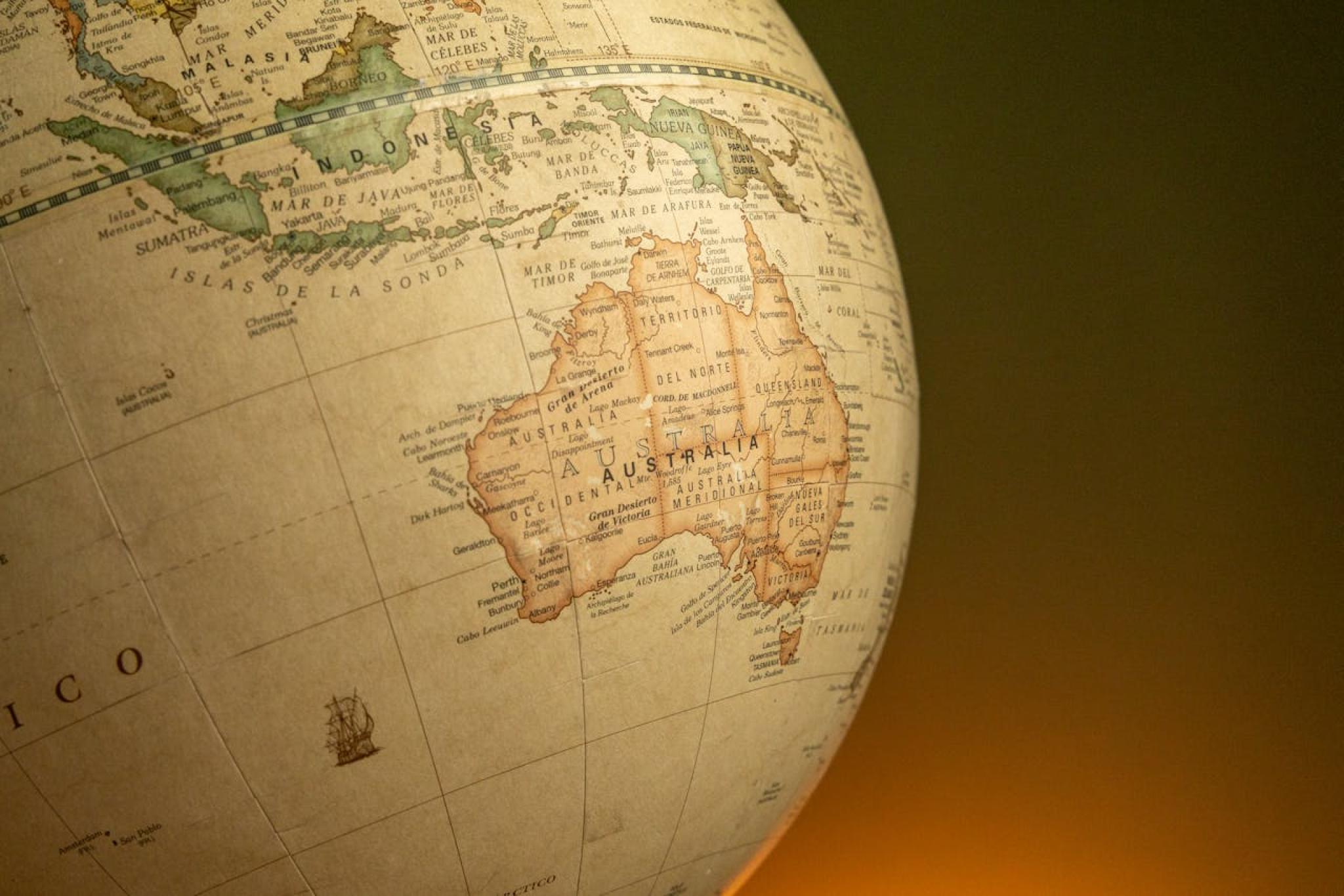 Australia on a globe