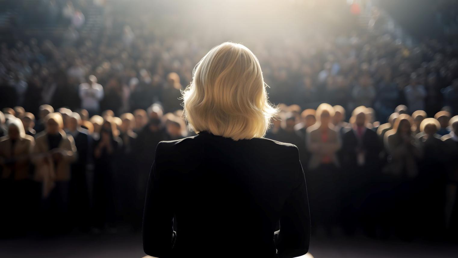 Image displaying a woman in front of a crowd