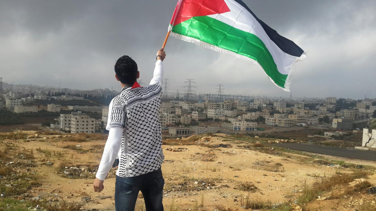 Man holding a Palestinian flag