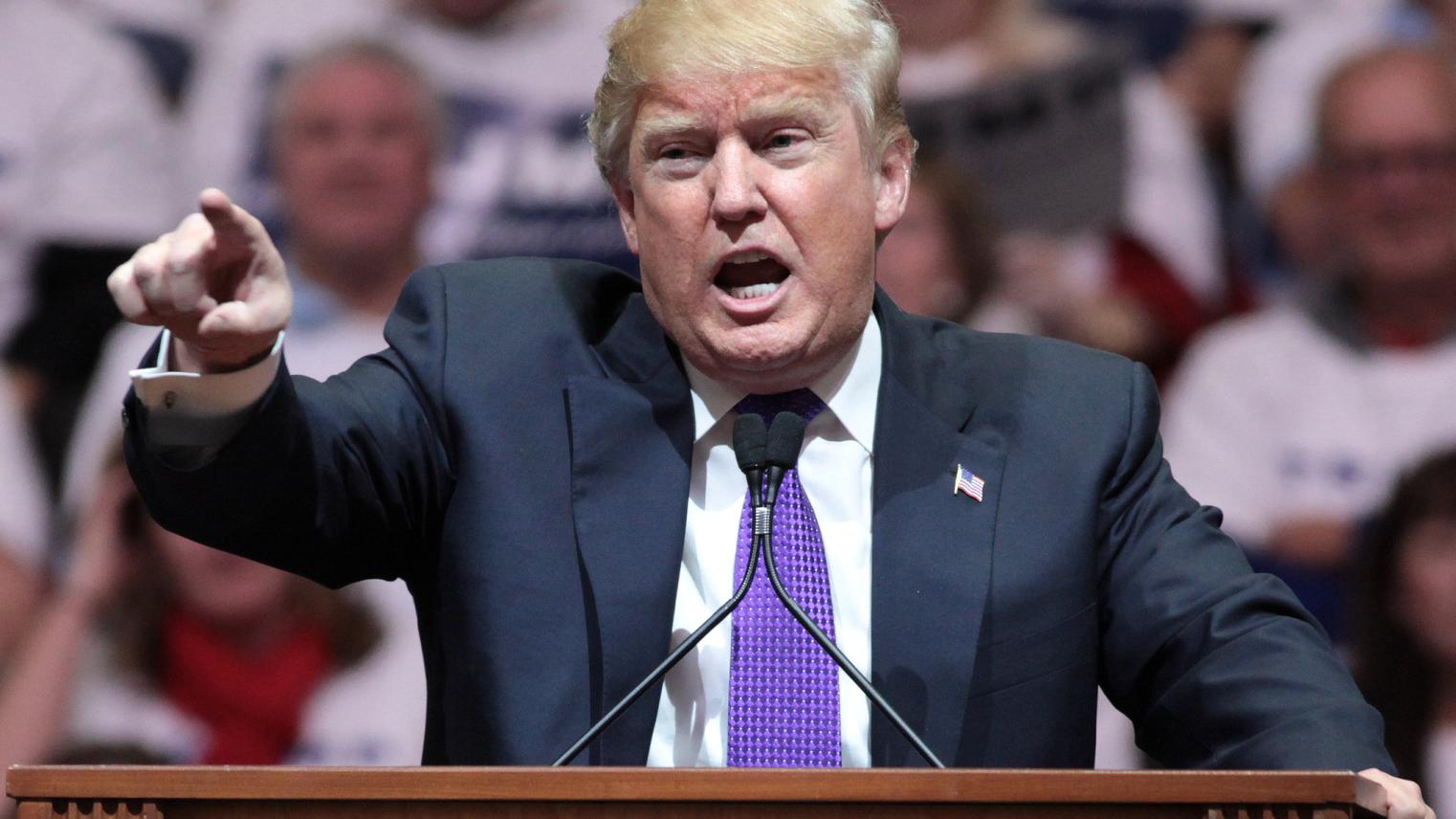 Donald Trump speaking with supporters at a campaign rally at the South Point Arena in Las Vegas, Nevada.