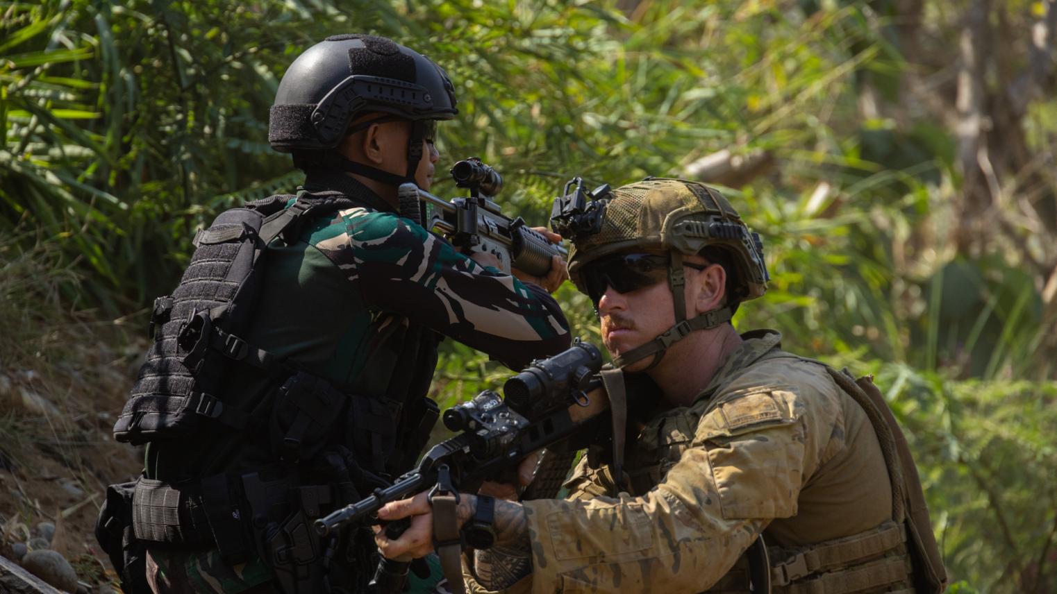 Australian Army soldiers from the 5th Battalion Royal Australian Regiment conduct mechanised training alongside soldiers from the Indonesian National Armed Forces during Exercise Wirra Jaya in Purworejo, Indonesia.