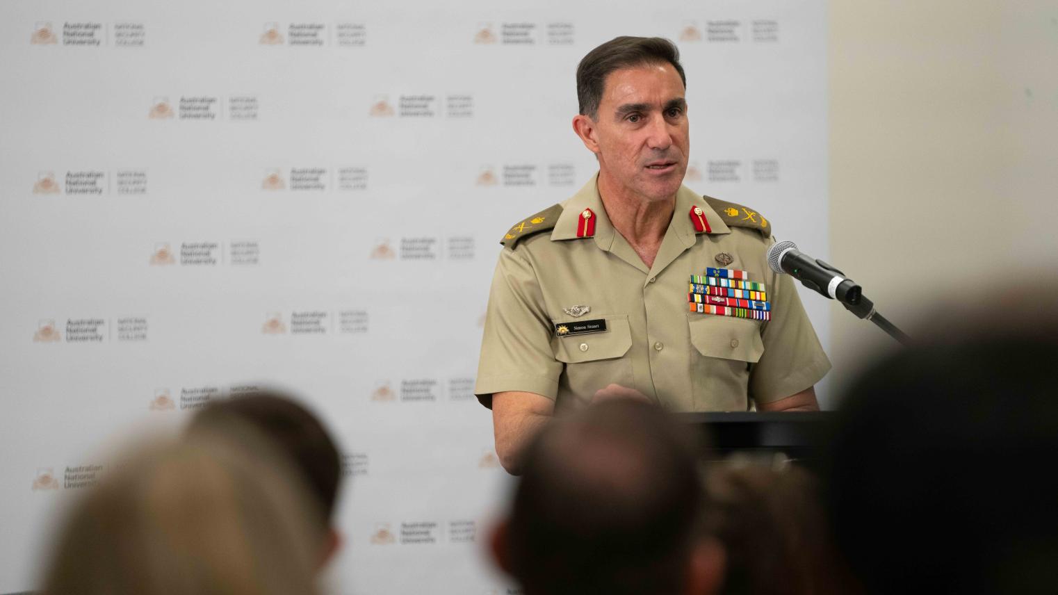 Chief of Army LTGEN Simon Stuart delivering a lecture at NSC