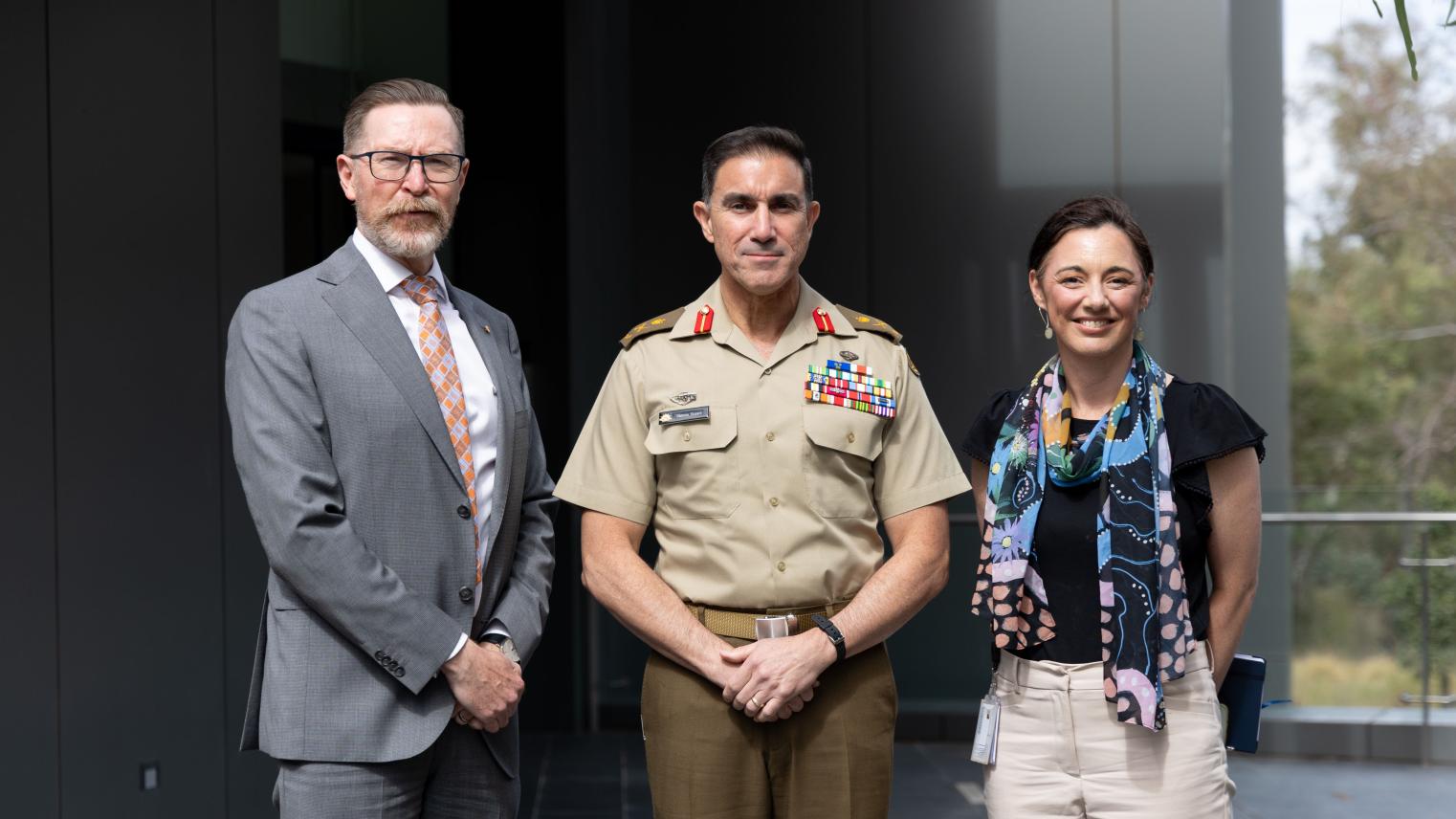 Head of College Professor Rory Medcalf, Chief of Army LTGEN Simon Stuart, Deputy Head of College Sally Bulkeley.