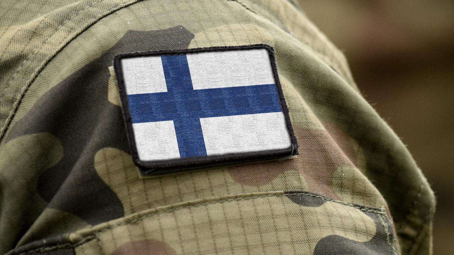 Flag of Finland on military uniform.