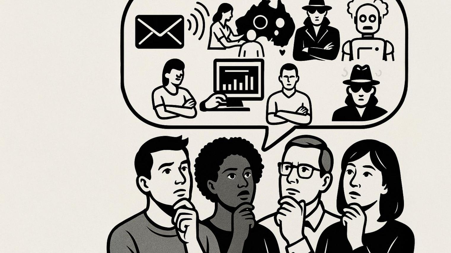 AI generated image of a group of people thinking