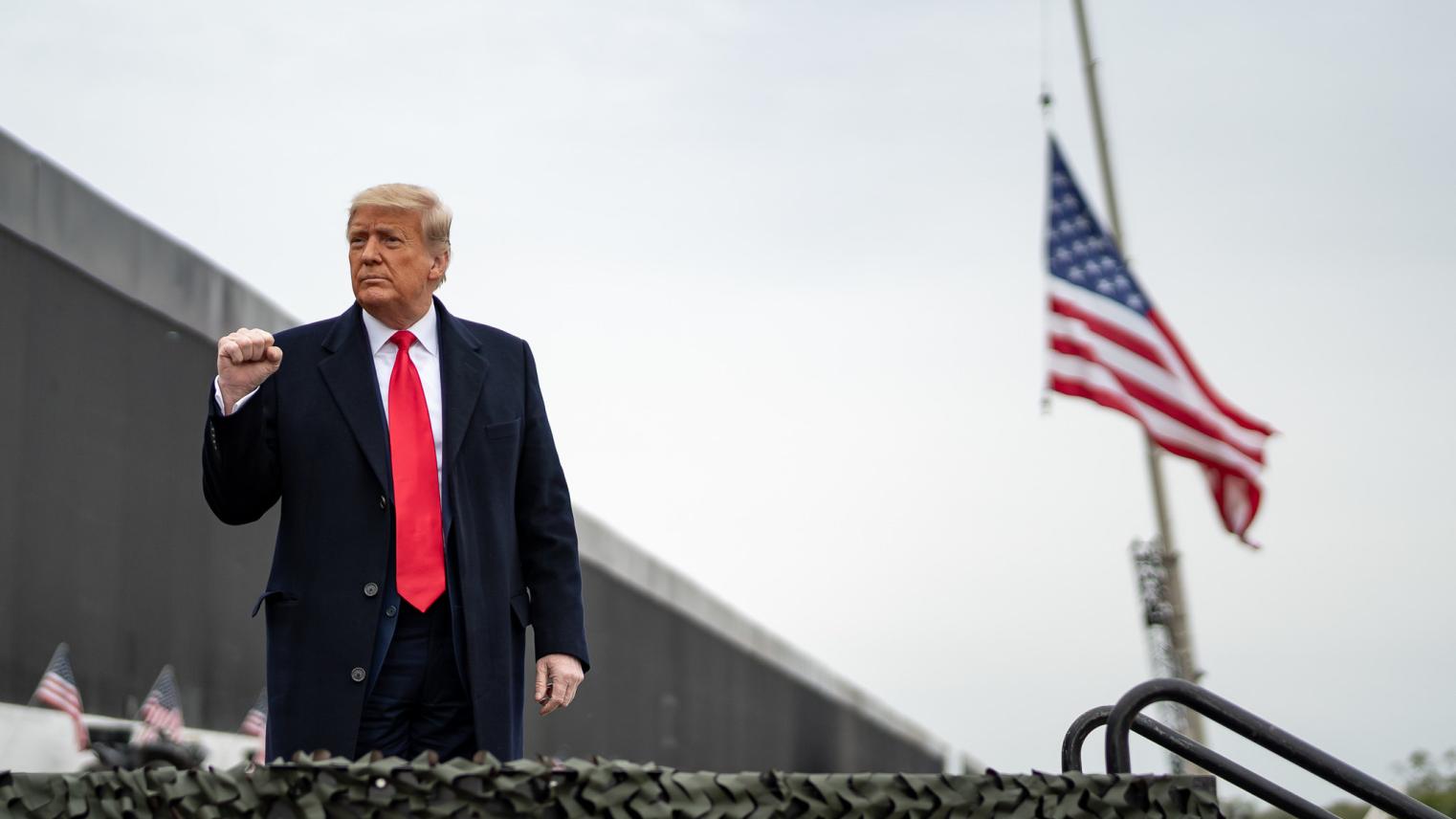 President Donald J. Trump concludes his remarks at the 450th mile of the new border wall Tuesday, Jan. 12, 2021, near the Texas Mexico border.