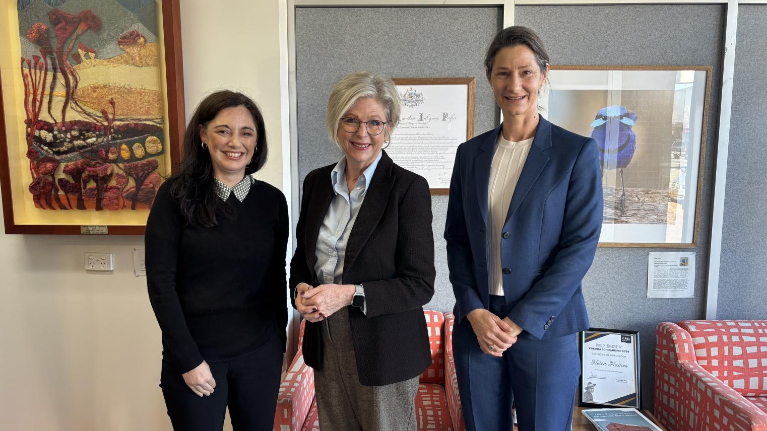 Sally Bulkeley, Dr Helen Haines MP and Sharryn Parker