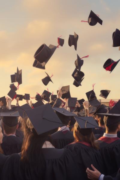 People throwing graduation caps in the air