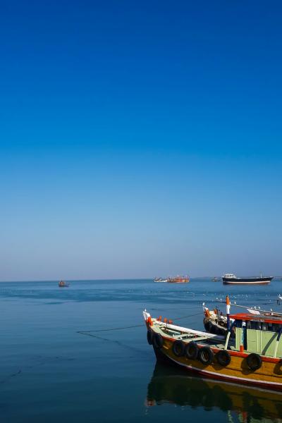 Image of boats in a dock in Gujarat, India